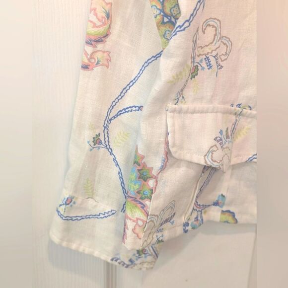 Ann Llewellyn Life 100% Linen Jacket Blazer Sz 46 XL Floral Paisley Utility Boho - Picture 4 of 11